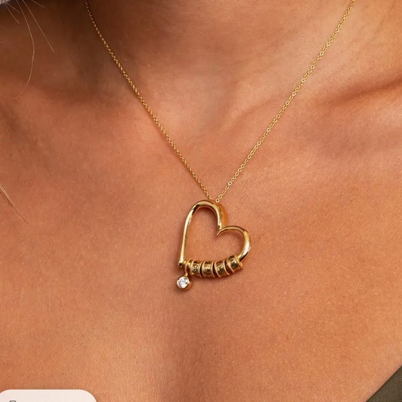 MYKA Charming Heart Necklace w/ Engraved Beads & 0.10CT Diamond 18K Gold Vermeil - Picture 3 of 5